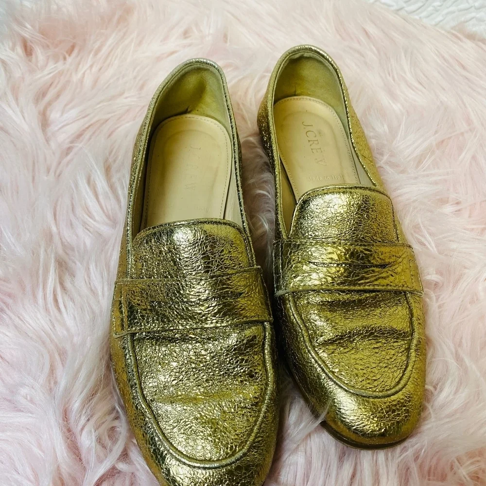 J. Crew Gold Metallic Penny Loafers Flats